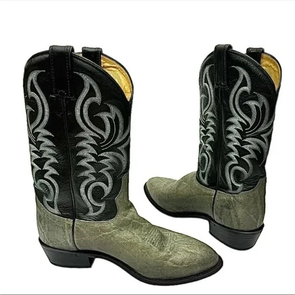 Tony Lama Mens Vintage 2-Tone Exotic Leather Cowboy Boots 10EE Pre-Owned